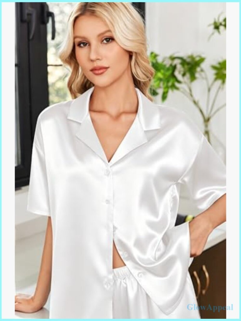 Women's Satin Pajama Set Short Sleeve Button Down 2 Piece Silky Pj Set - Picture 3 of 6
